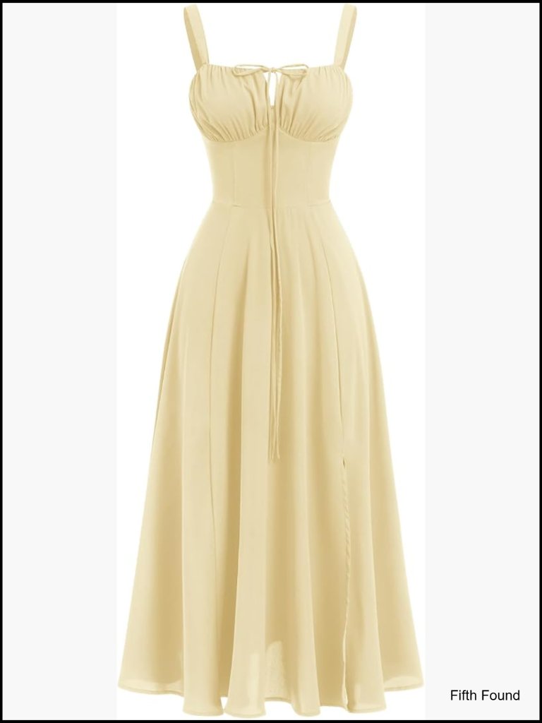 Floral Corset Lace Up Midi Sundress Spaghetti Strap A Line